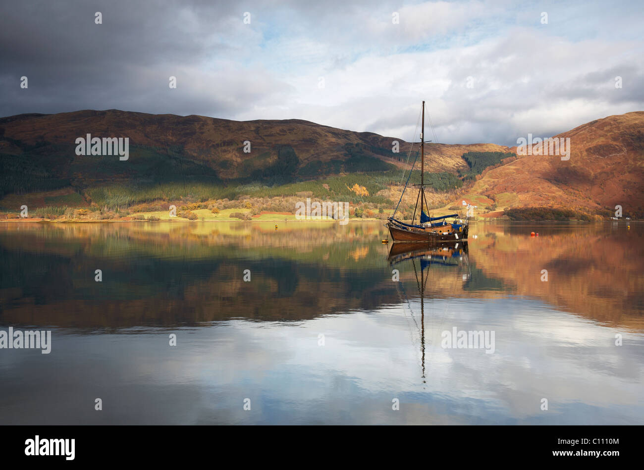 Sail Boat on Loch Leven Stock Photo