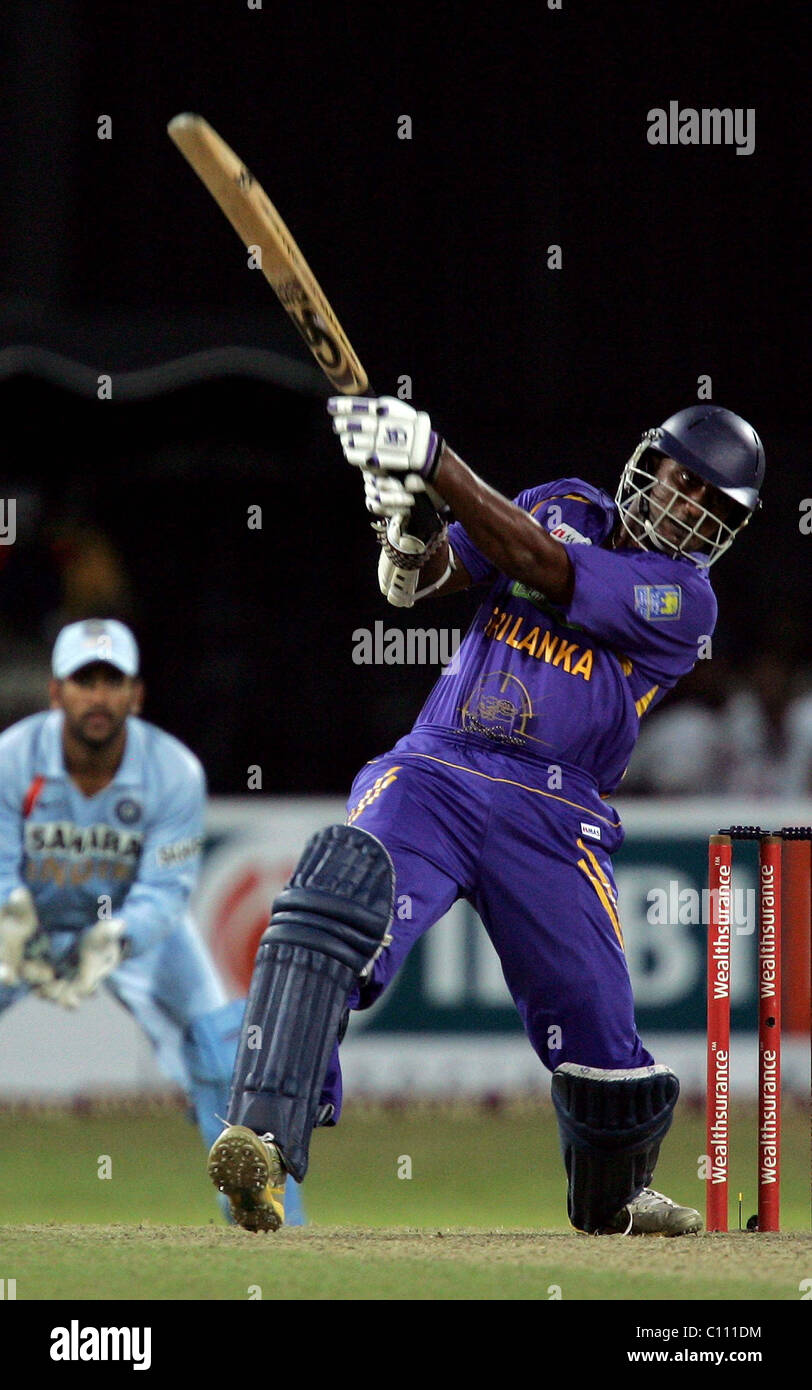 Sri Lankan cricketer Kaushal Weeraratne plays a shot during the Twenty20 International (ODI) match between India and Sri Lanka Stock Photo