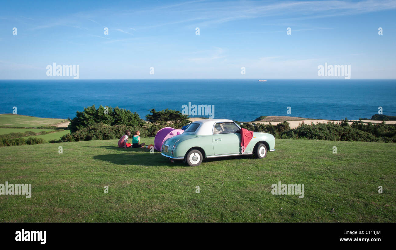 Camping with a view of the sea at East Prawle, Devon Stock Photo