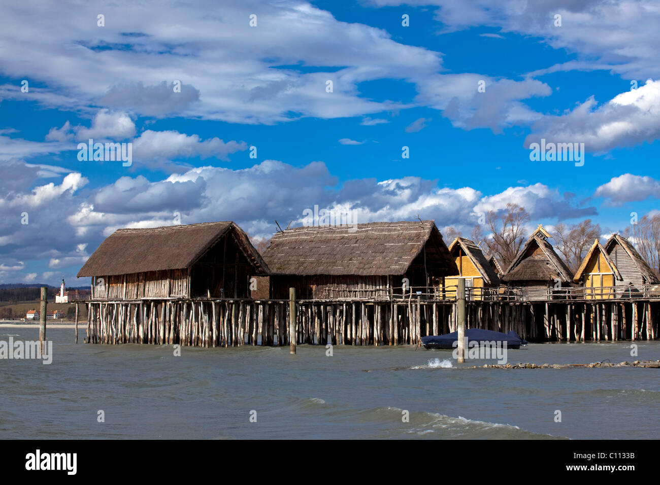 Stilt houses in Uhldingen on Lake Constance during windstorm Xynthia