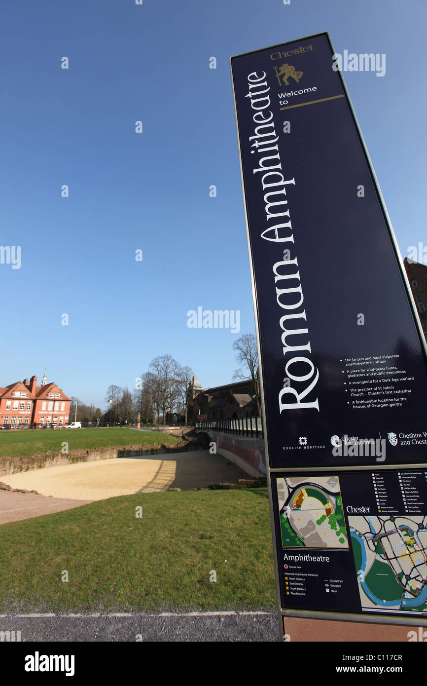 City of Chester, England. Information sign at Chester’s Roman ...