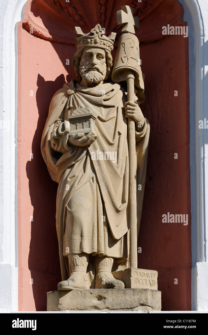 King Pippin the Short, founder, former monastery of the Benedictine nuns, Pruem, Rhineland-Palatinate, Germany, Europe Stock Photo
