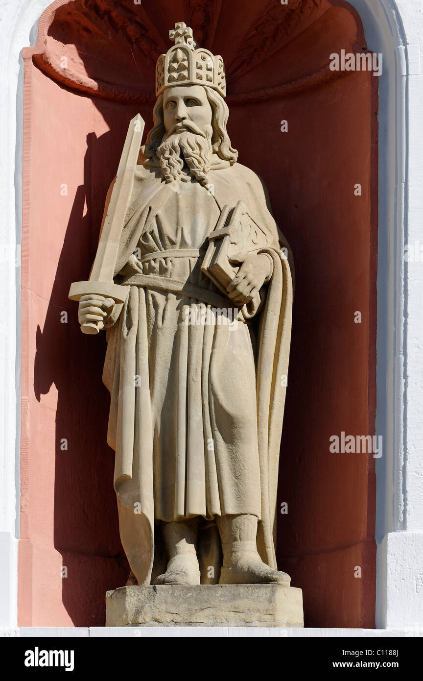 Emperor Charlemagne, founder, former monastery of the Benedictine nuns, Pruem, Rhineland-Palatinate, Germany, Europe Stock Photo