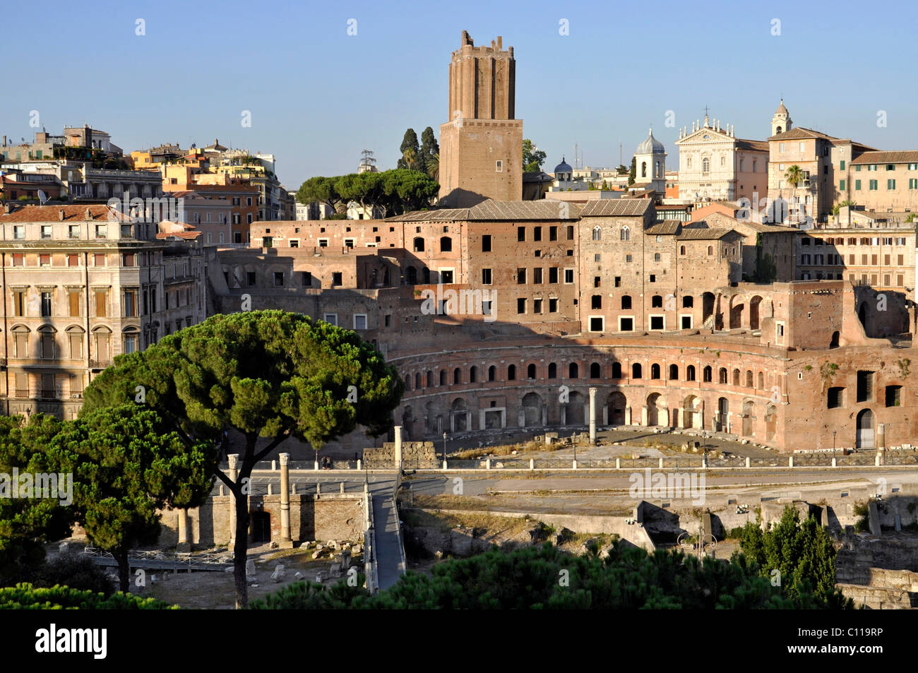 Torre delle Milizie, Trajan's markets, Santi Domenico e Sisto Church, Via Alessandrina, Rome, Lazio, Italy, Europe Stock Photo