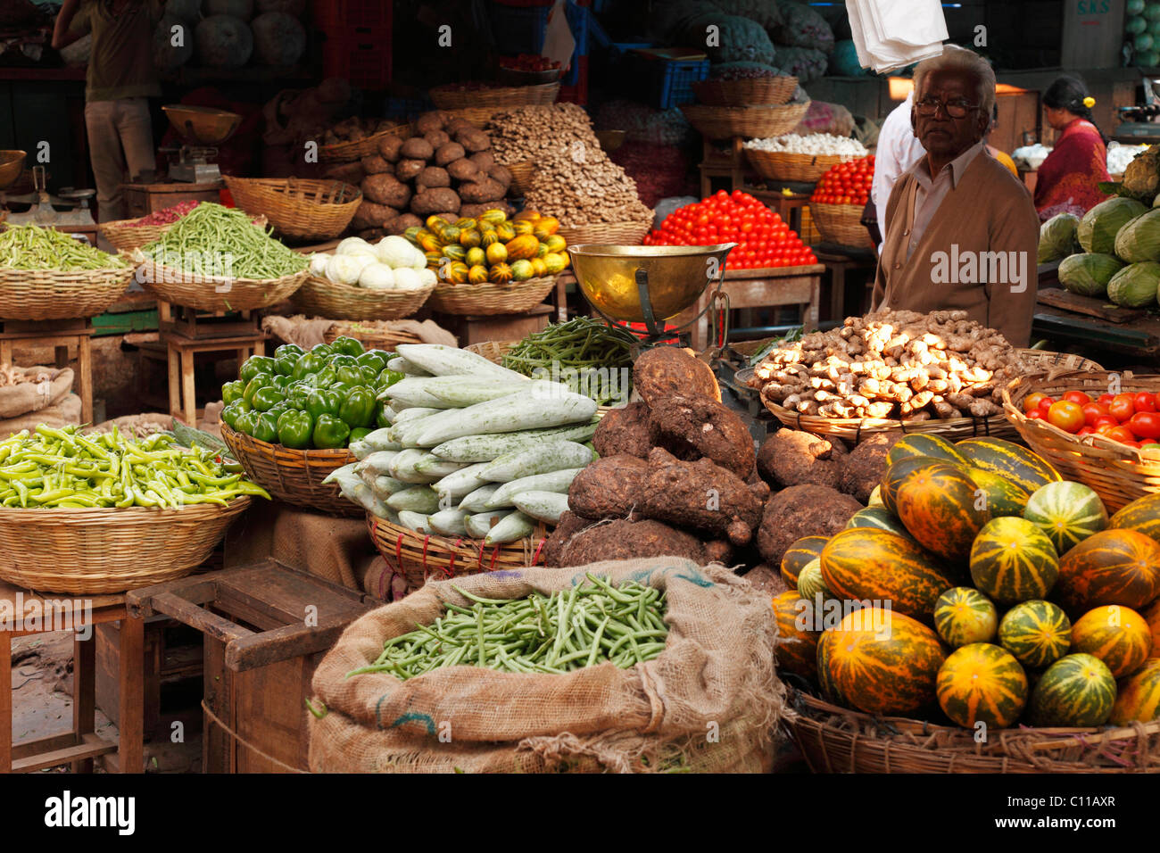 Vegetable stall, Devaraja Market, Mysore, Karnataka, South India, India, South Asia, Asia Stock Photo