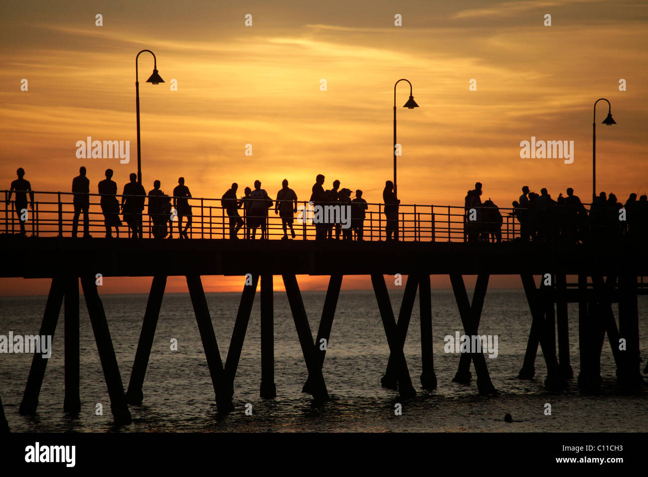 Sunset at the pier of Glenelg, Adelaide, South Australia, Australia Stock Photo