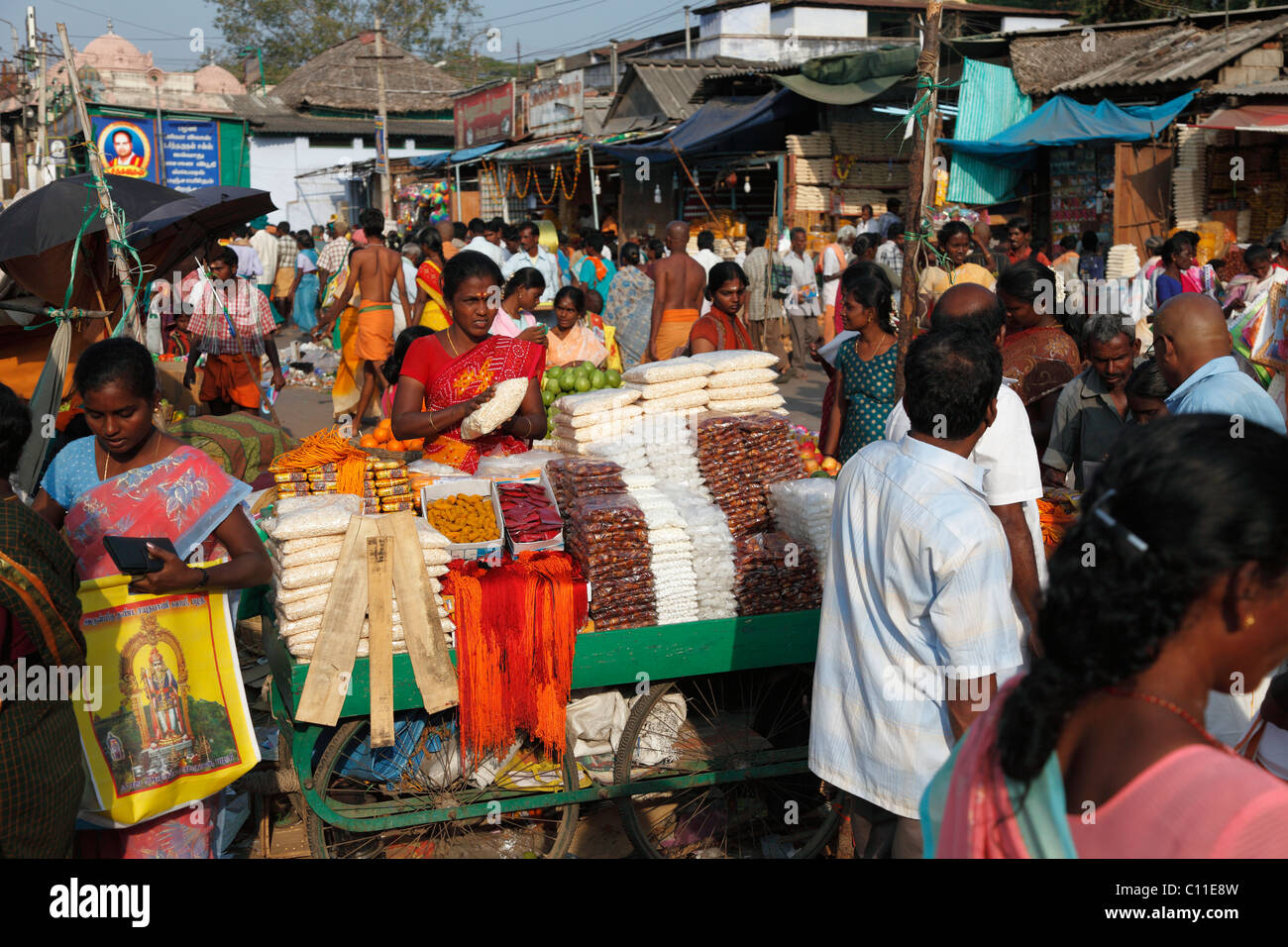 Market stalls during Thaipusam festival in Palani, Tamil Nadu, Tamilnadu, South India, India, Asia Stock Photo