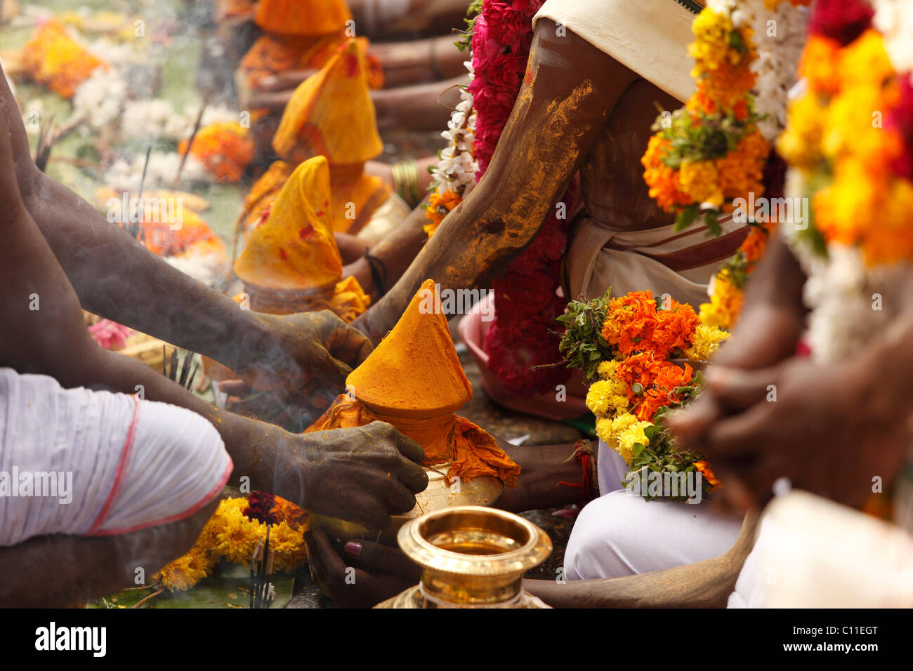 Offerings, Thaipusam festival in Tenkasi, Tamil Nadu, Tamilnadu, South India, India, Asia Stock Photo