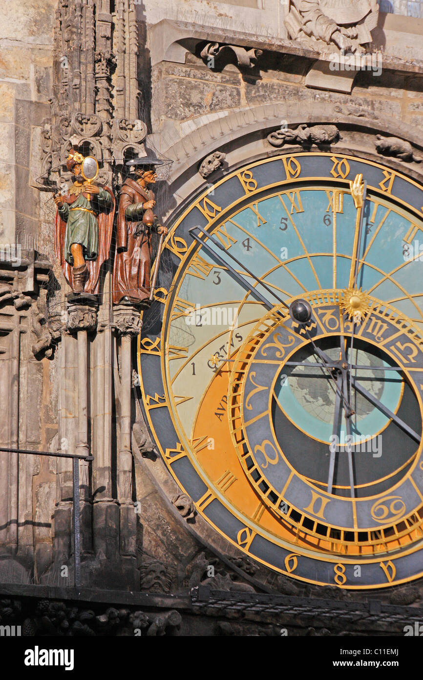 Part of the famous and historical Astronomical Clock built in to one side of the Old Town Hall Tower in Prague,Czech Republic. Stock Photo