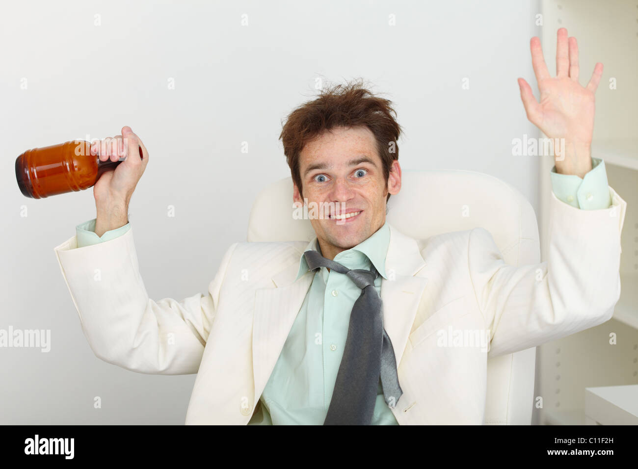 Beer has come to an end but is all same cheerful Stock Photo