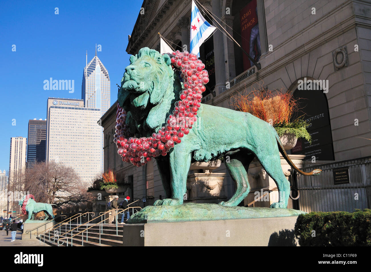 The famous pair of bronze Lion statues by Edward Kerney 1894 Chicago