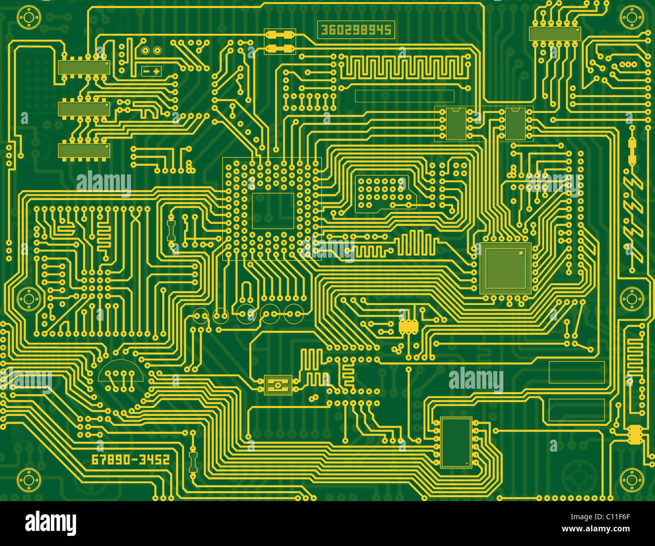 Tech industrial electronic circuit green background Stock Photo