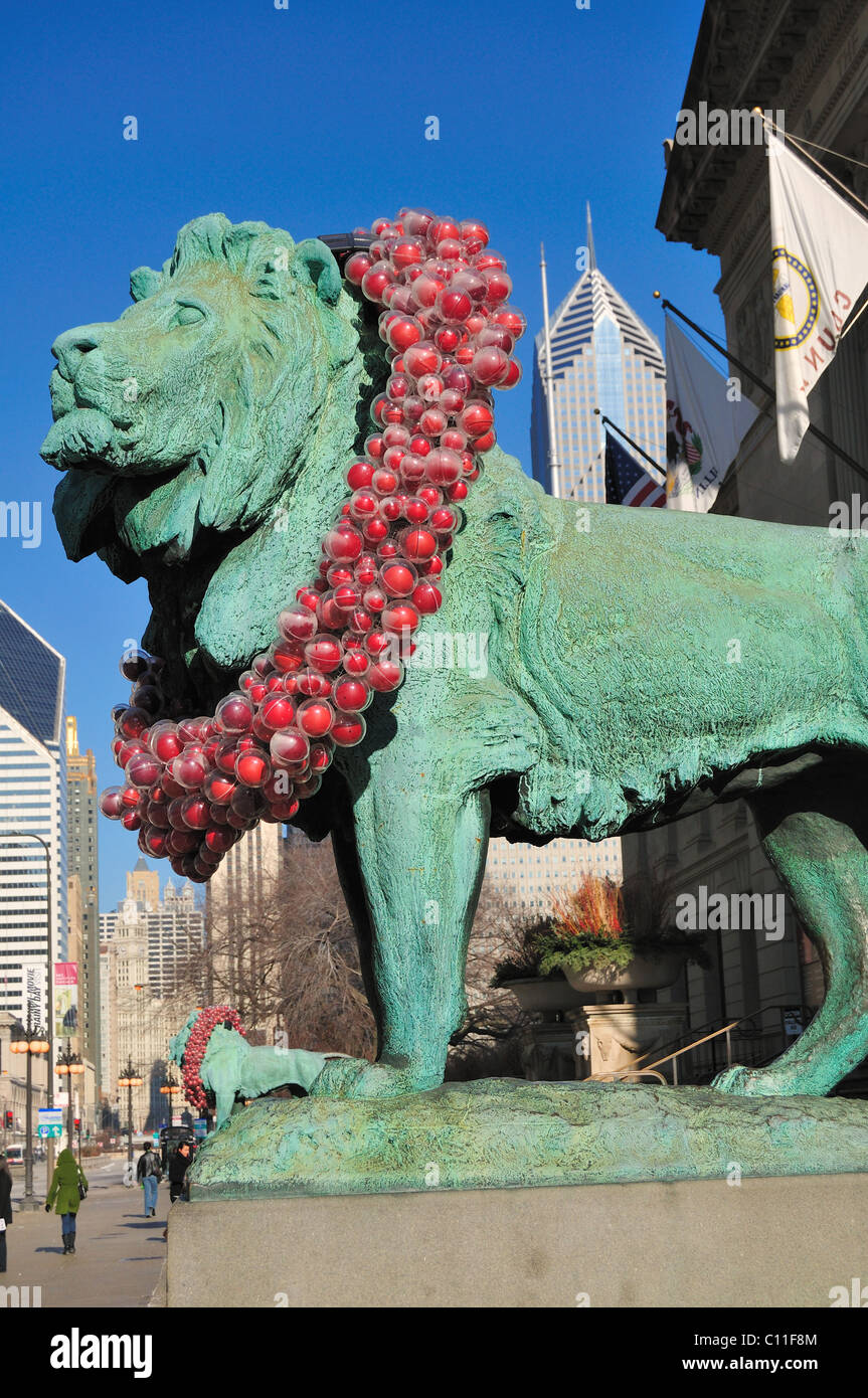 The famous pair of bronze Lion statues by Edward Kerney 1894 Chicago