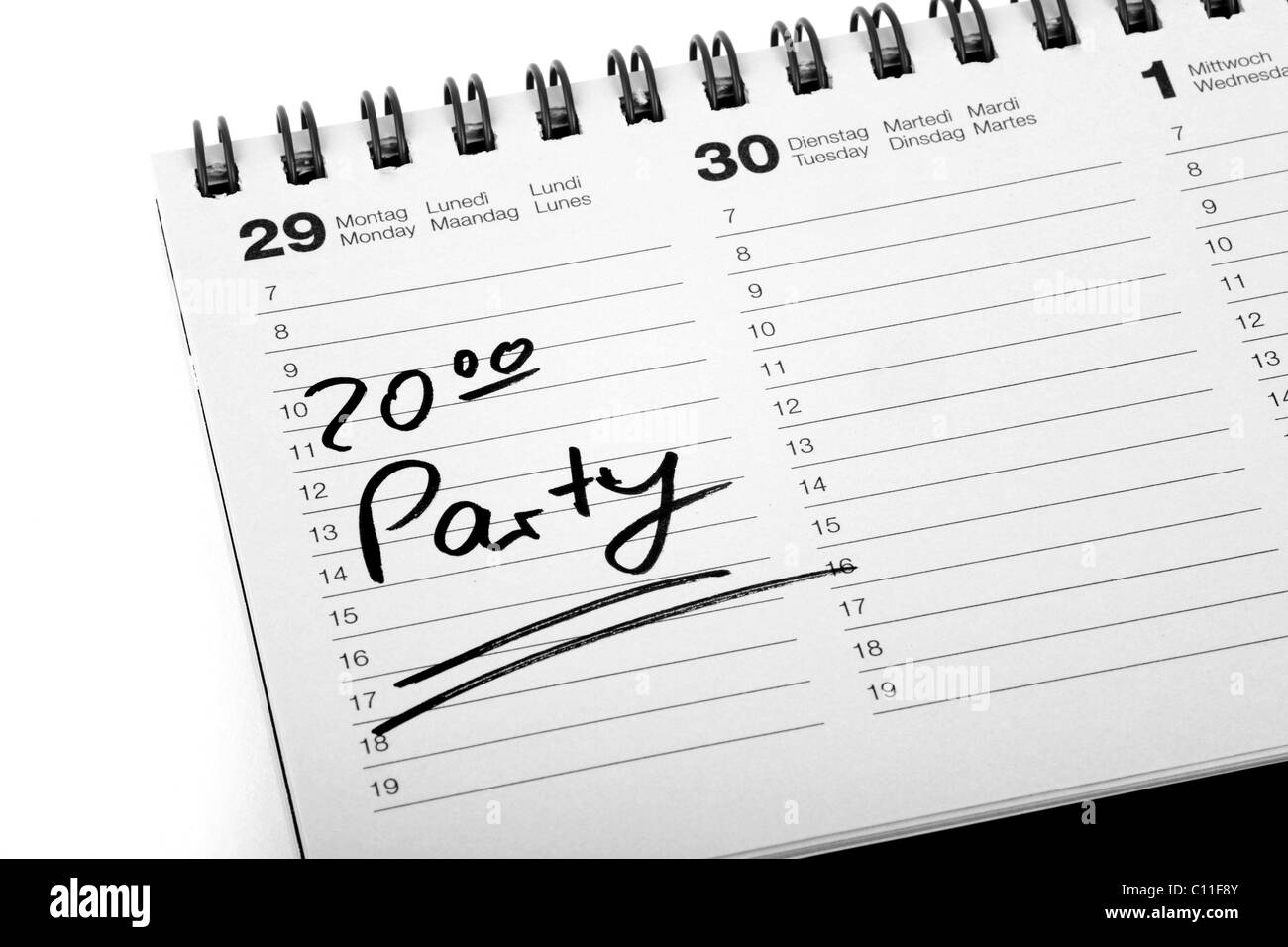 Entry "Party", party, in a diary Stock Photo Alamy