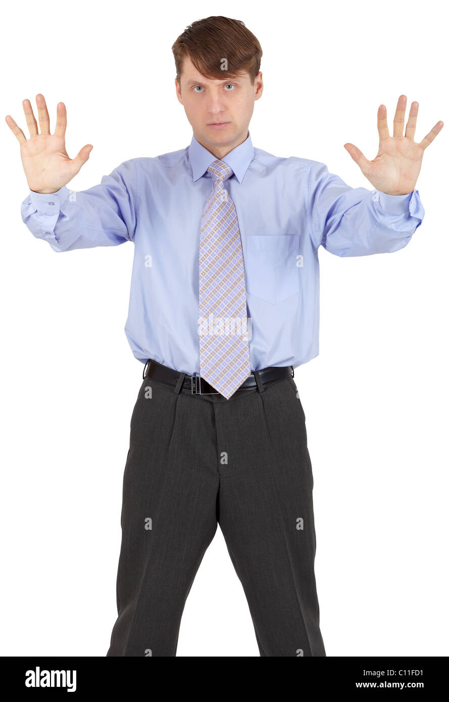One young man stops us gesture Stock Photo