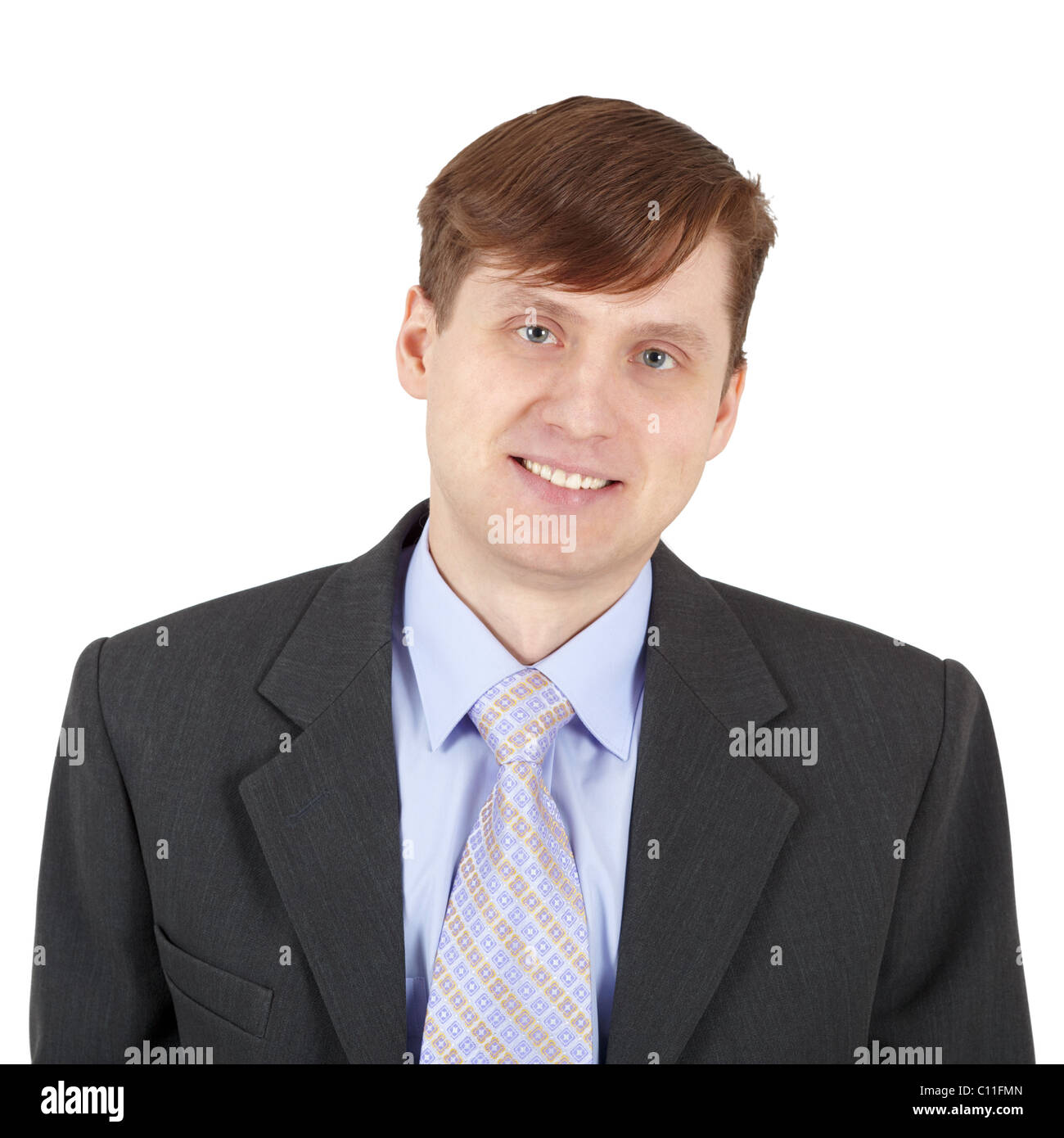One happy businessman on white background Stock Photo
