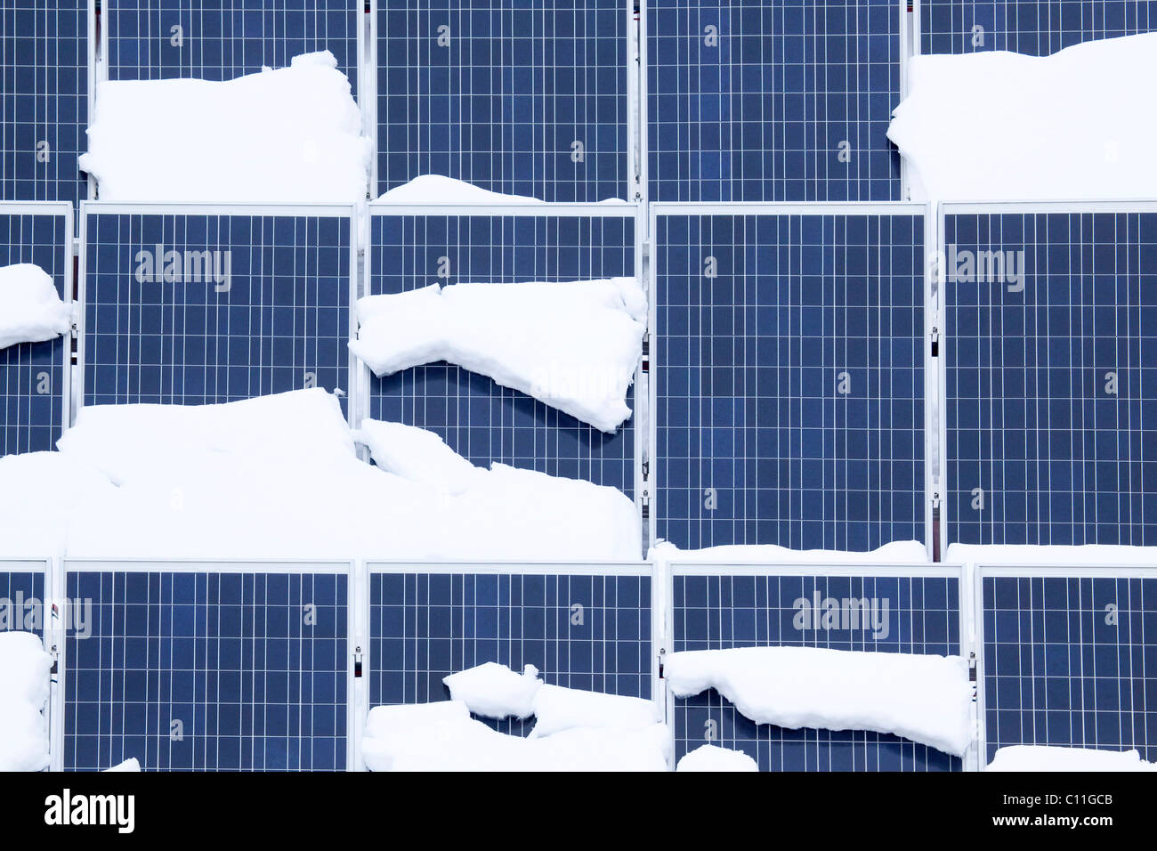 Photovoltaic system with snow in the Bavarian Forest near St. Englmar, Bavaria, Germany, Europe Stock Photo