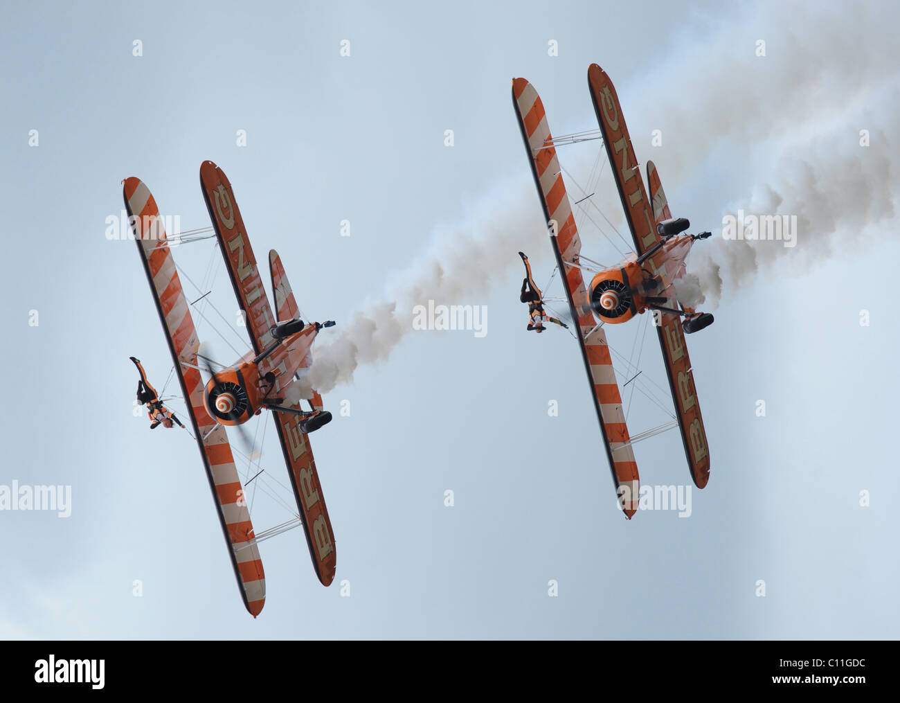 2 bi- planes with wing walkers Stock Photo