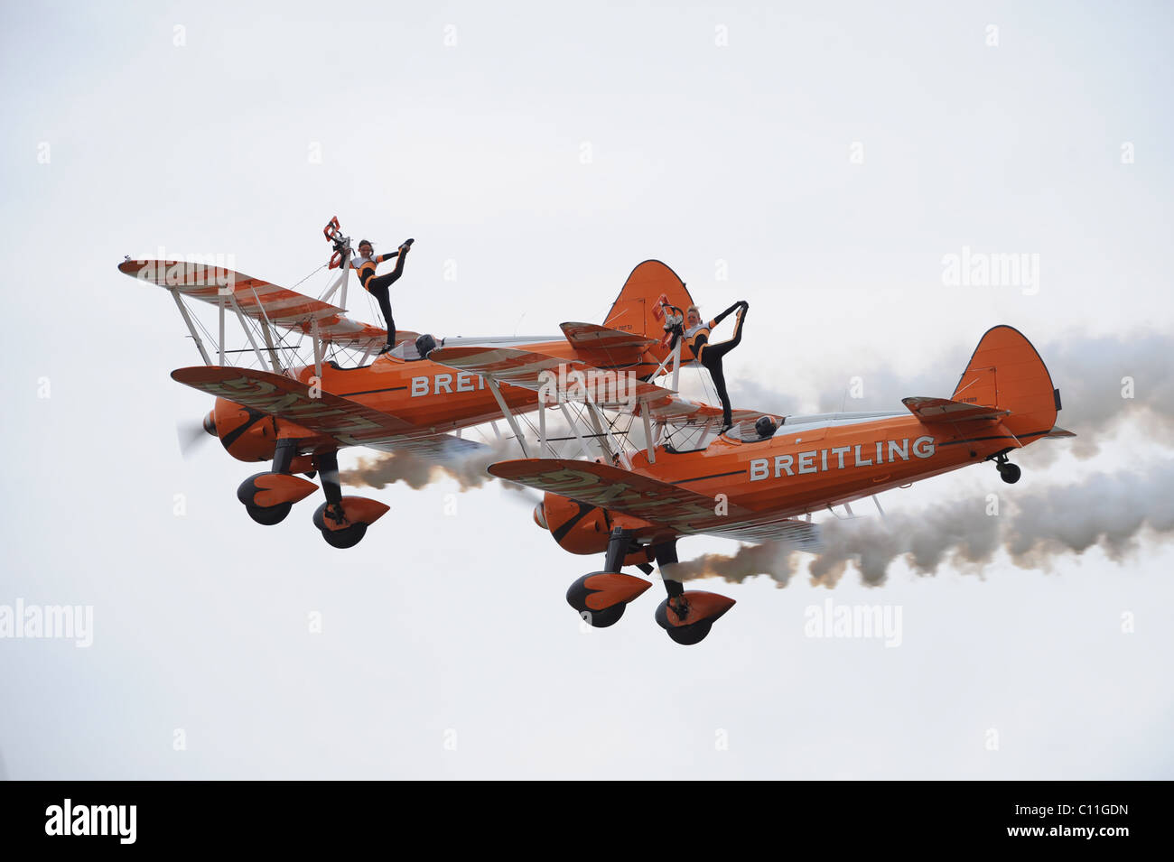 2 bi- planes with wing walkers Stock Photo