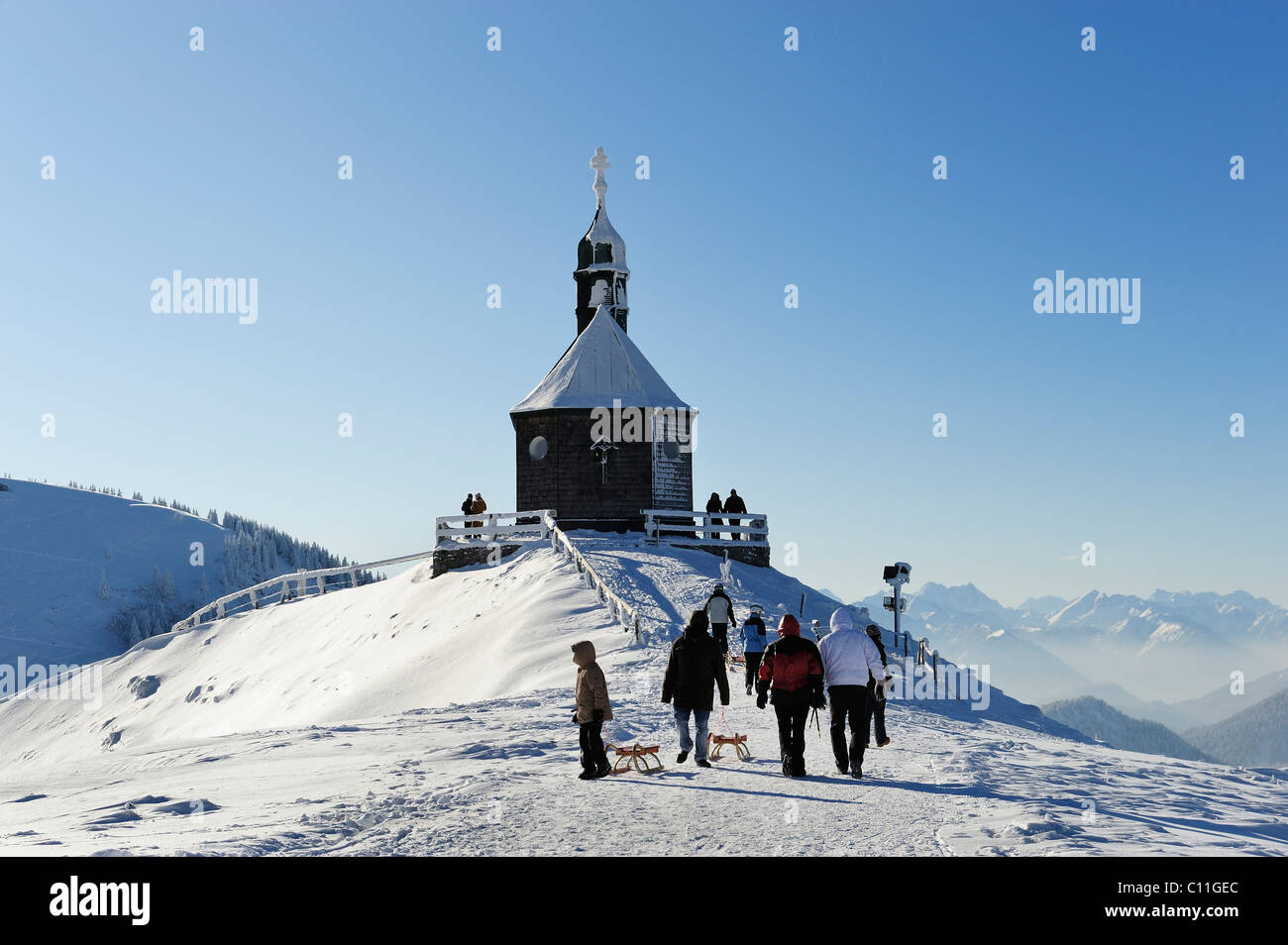 Wallbergkircherl chapel, Mt. Wallenberg, Bavarian Alps, Upper Bavaria, Bavaria, Germany, Europe Stock Photo