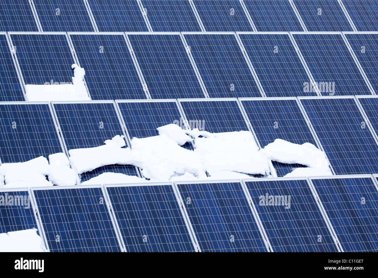 Photovoltaic system with snow in the Bavarian Forest near St. Englmar, Bavaria, Germany, Europe Stock Photo