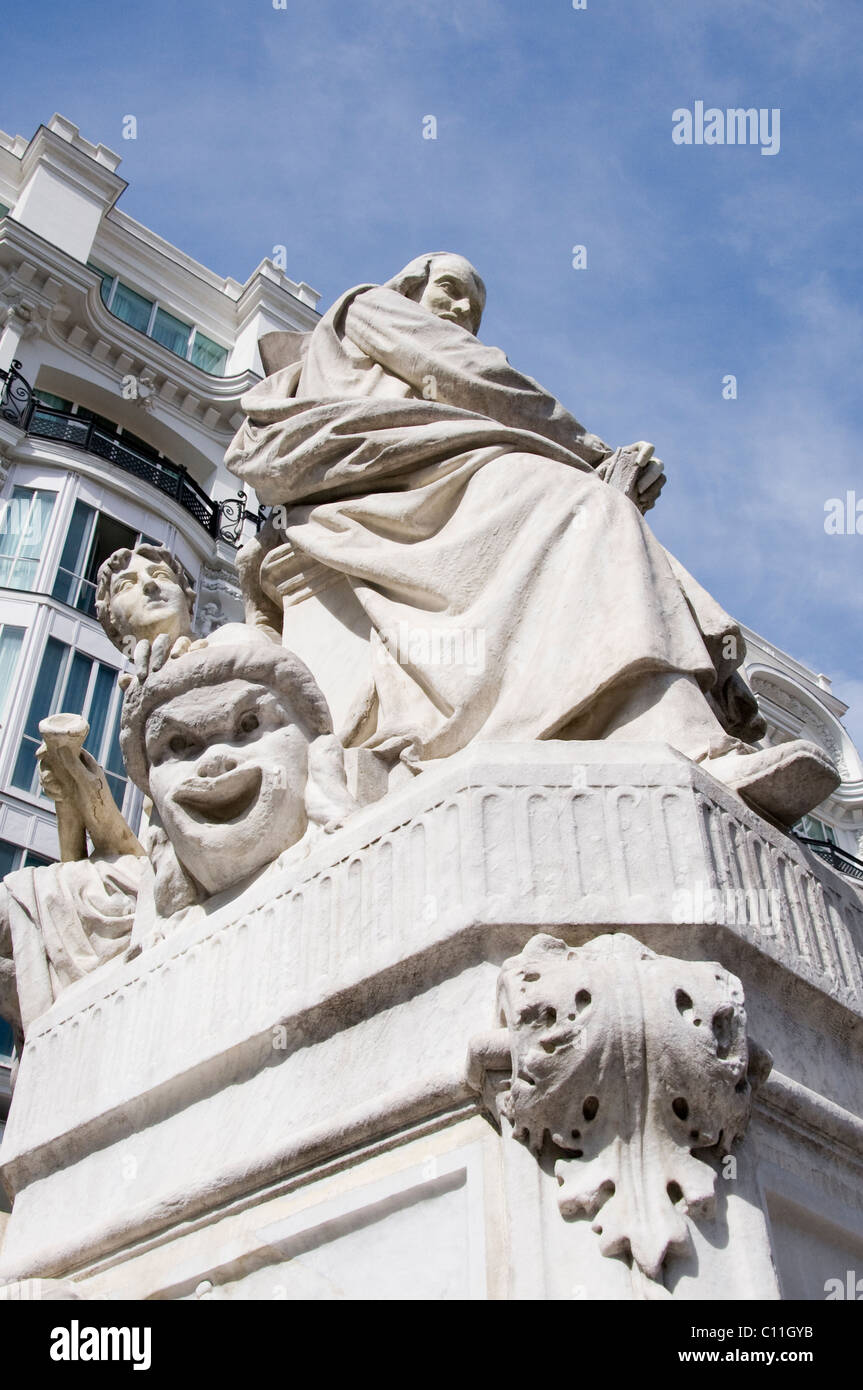 Calderon de la Barca statue in Plaza de Santa Ana, Madrid, Spain Stock Photo