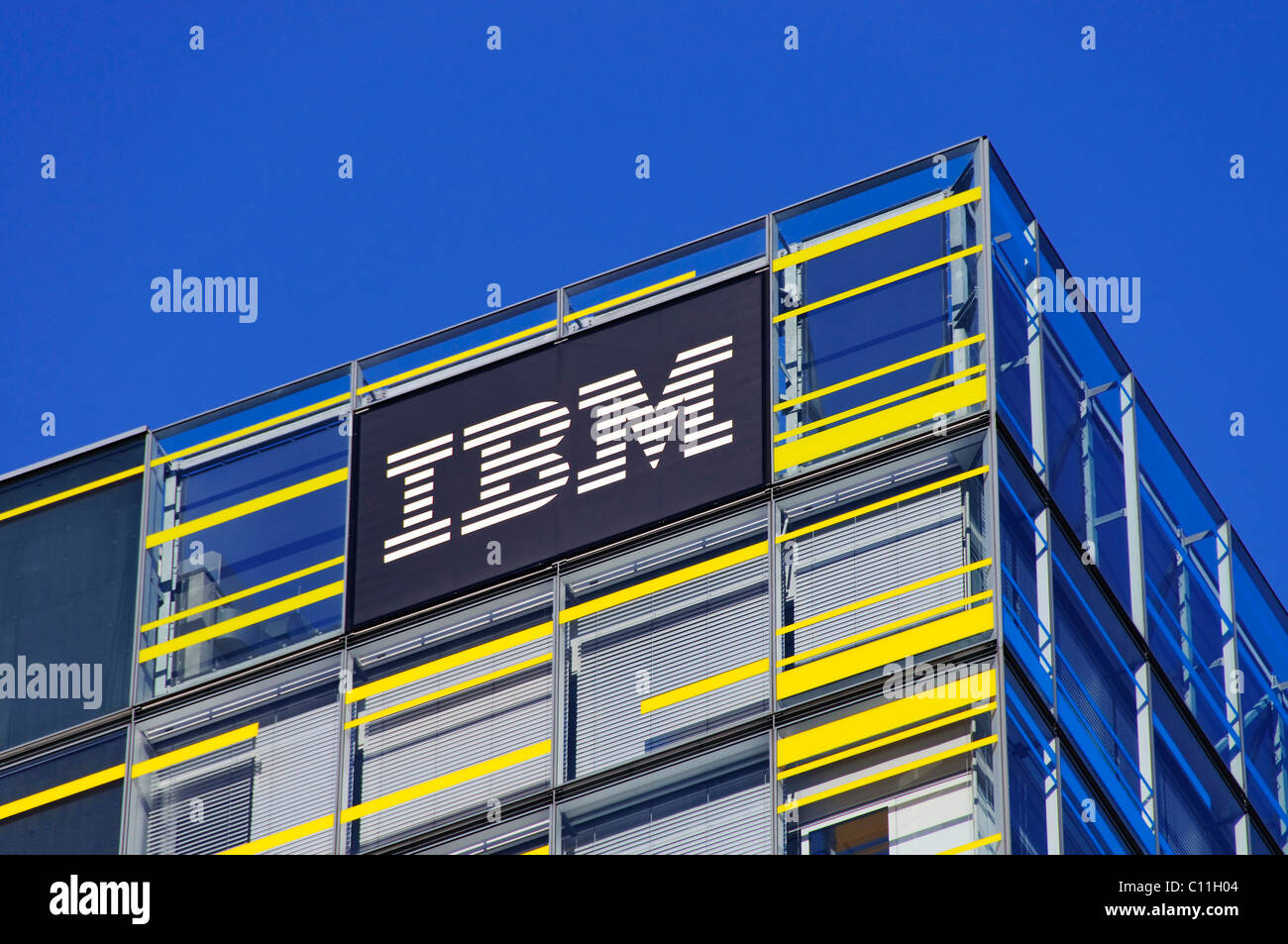 IBM logo on the front of the Hamburg IBM branch, Berliner Tor Centrum BTC, Hamburg, Germany, Europe Stock Photo