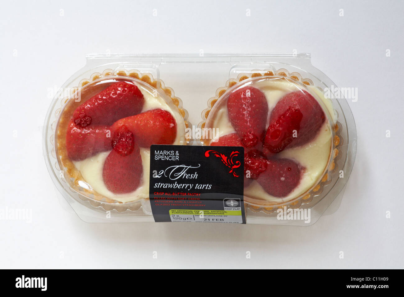 pack of two Marks & Spencer Fresh strawberry tarts isolated on white