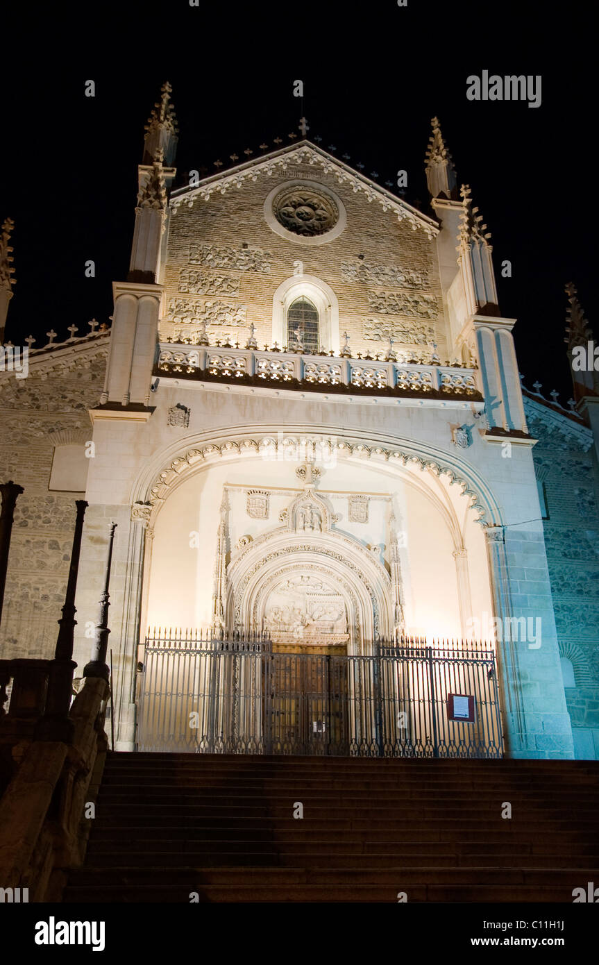 Night shot of Jeronimos Church next to the Prado Art Museum, Madrid, Spain Stock Photo
