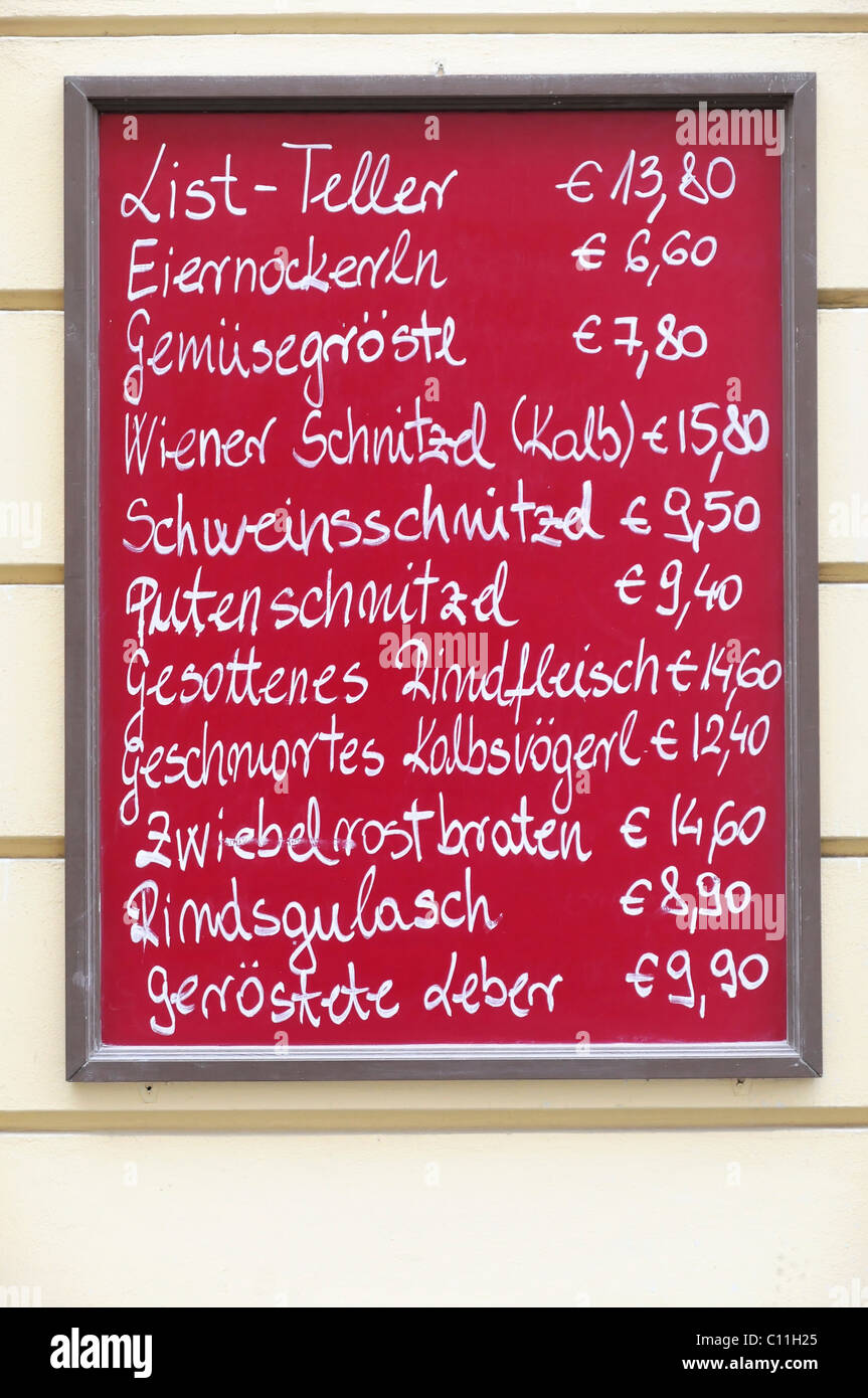Menu outside a hotel in Vienna, Austria, Europe Stock Photo - Alamy