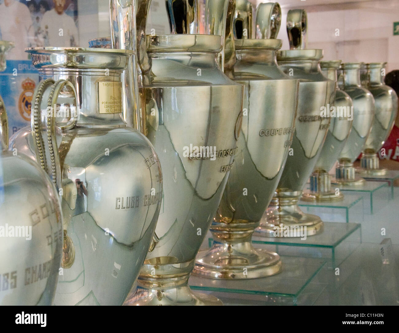 Close-up of European Cups won by the Real Madrid football team Stock Photo