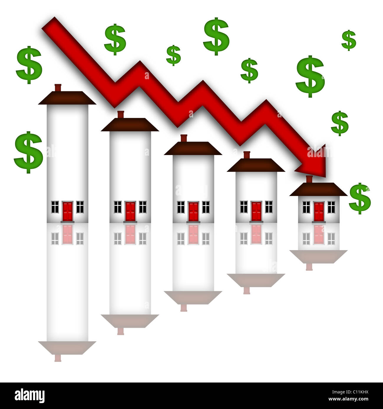 Real Estate Home Values Going Down Graph Chart White Background Stock
