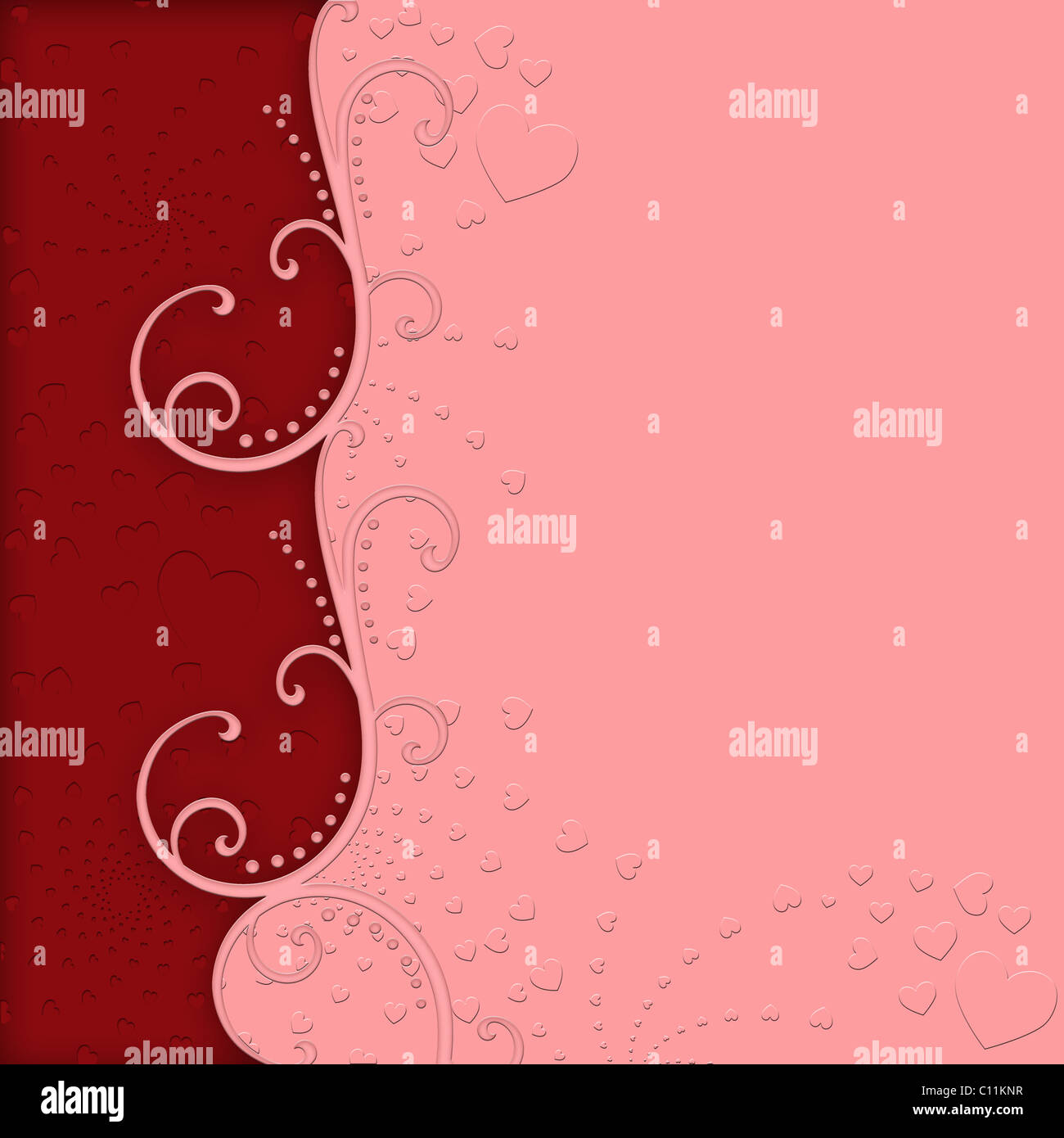 Valentines Day Embossed Hearts Pink and Red Background Stock Photo