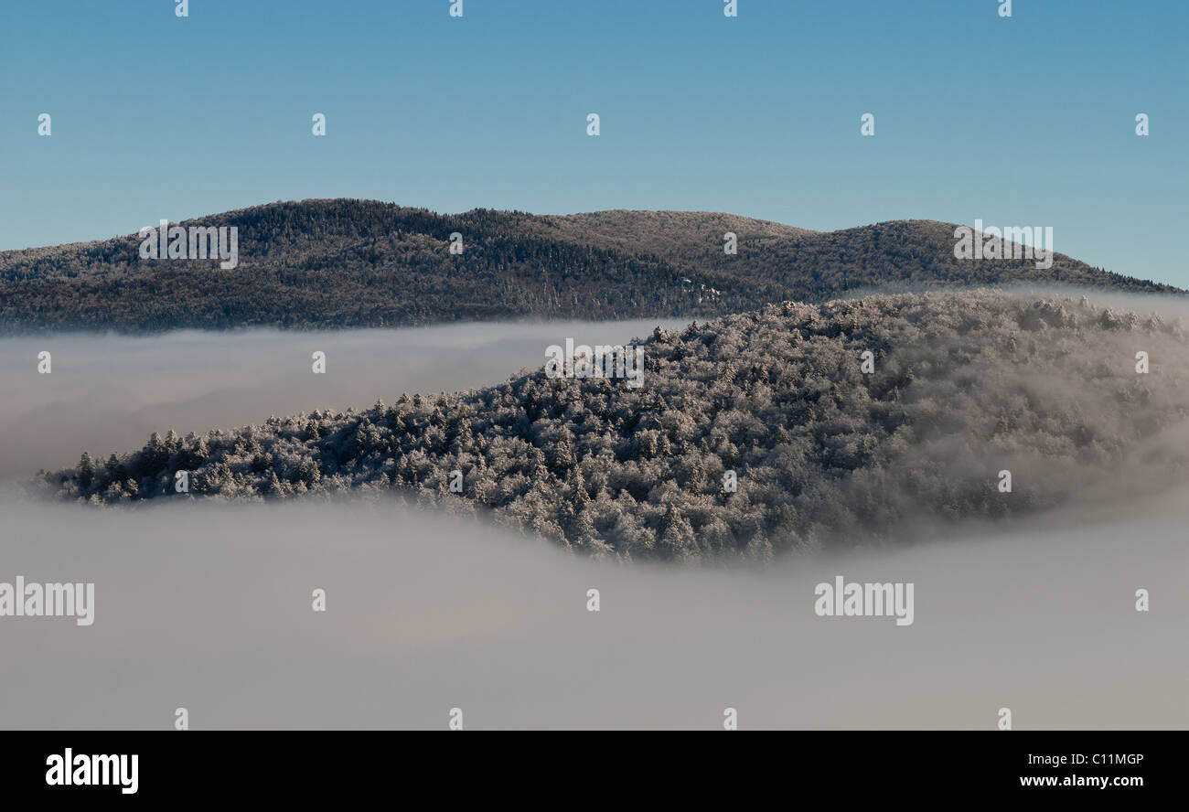Fog over Velebit (a mountain in Croatia, Europe). A photo was taken during winter time. Stock Photo