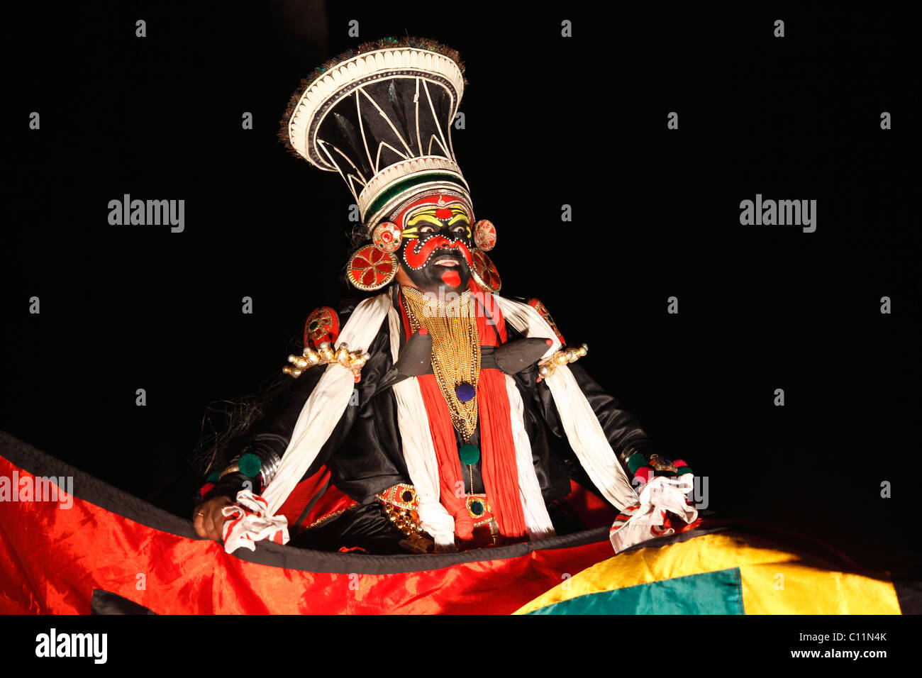 Kathakali dance, Chuvanna Thaadi character, Kerala, southern India, Asia Stock Photo