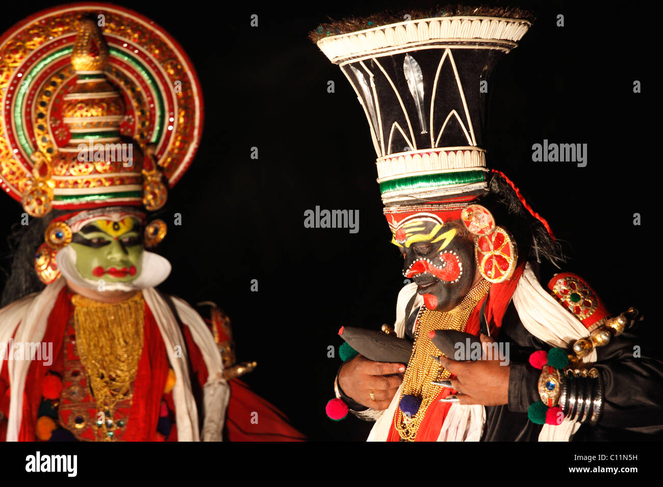 Kathakali dance, Chuvanna Thaadi character, Kerala, southern India, Asia Stock Photo