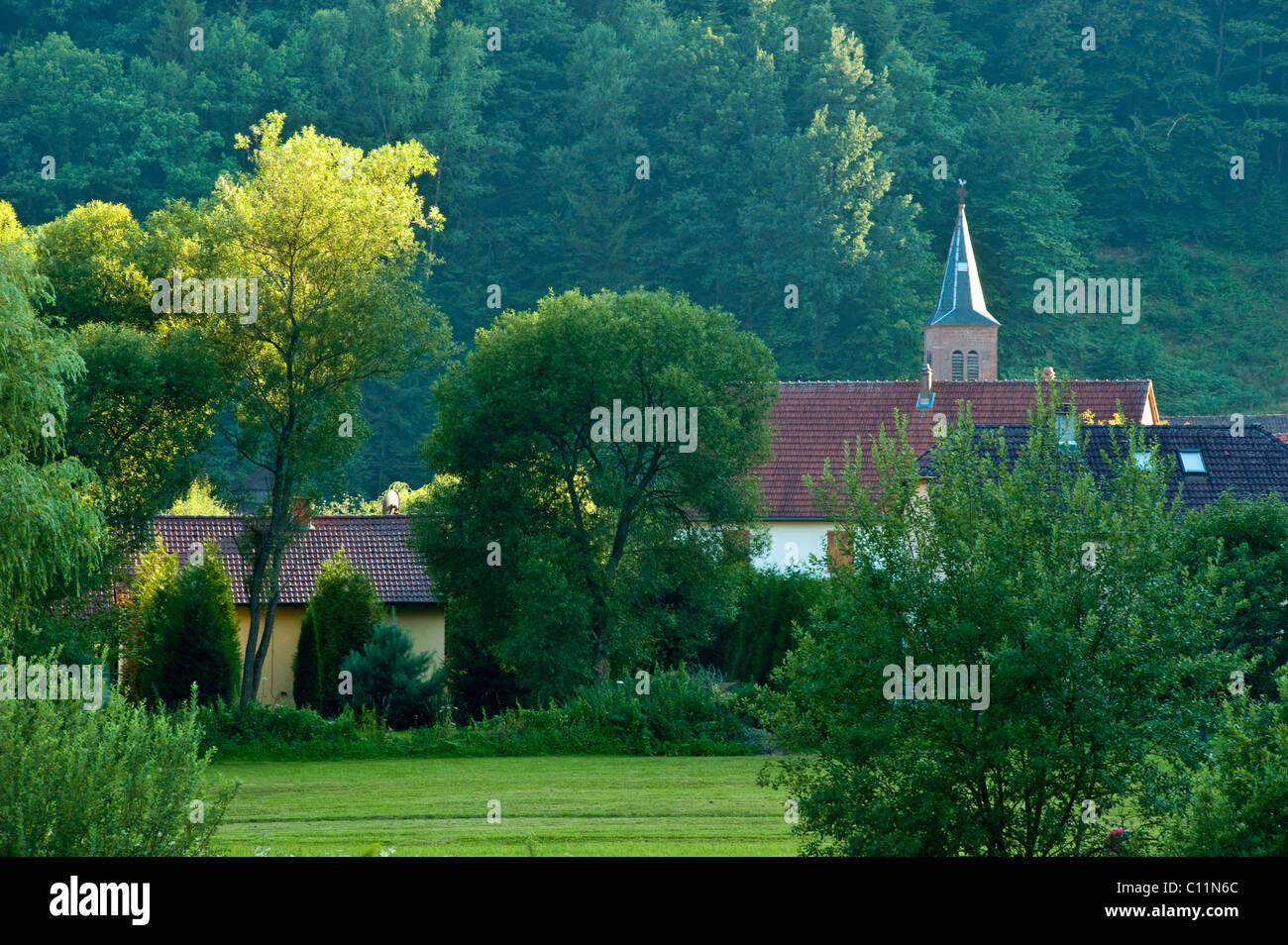Town view of the Chapel of Foreigners of the former Cistercian monastery, Sturzelbronn, Lorraine, Vosges Natural Park North Stock Photo