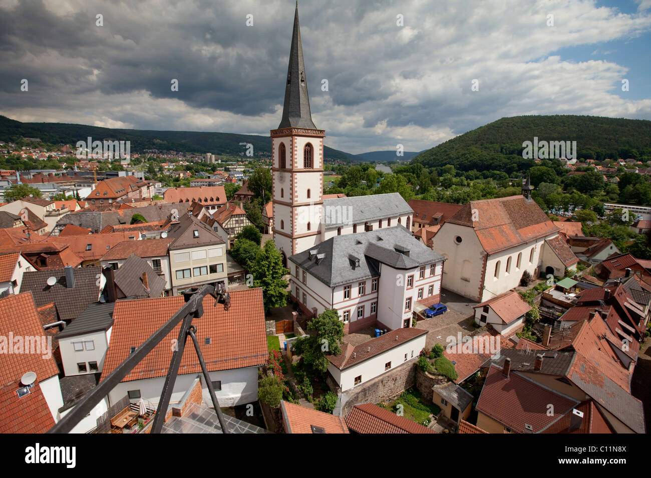 View of the historic old town and the parish church of St. Michael, Lohr am Main, Hesse, Germany, Europe Stock Photo