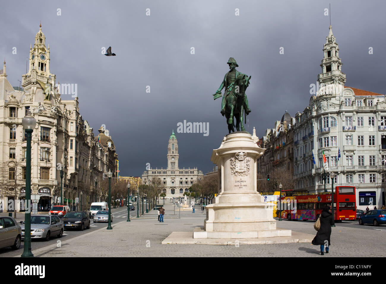 Praça da Liberdade, Liberty Square, Oporto, Portugal Stock Photo