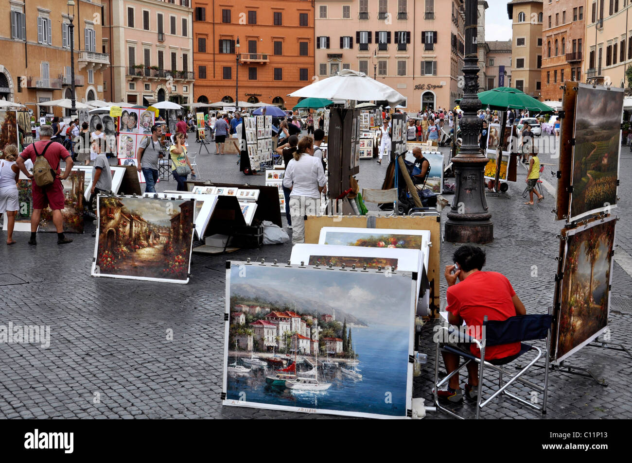 Artists, painters, Piazza Navona square, Rome, Lazio, Italy, Europe Stock Photo