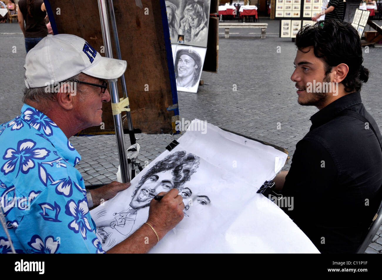 Portrait artist, Piazza Navona square, Rome, Lazio, Italy, Europe Stock Photo