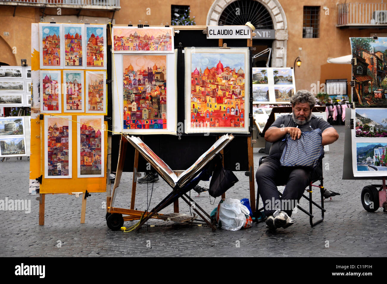 Artist, painter, Piazza Navona square, Rome, Lazio, Italy, Europe Stock Photo