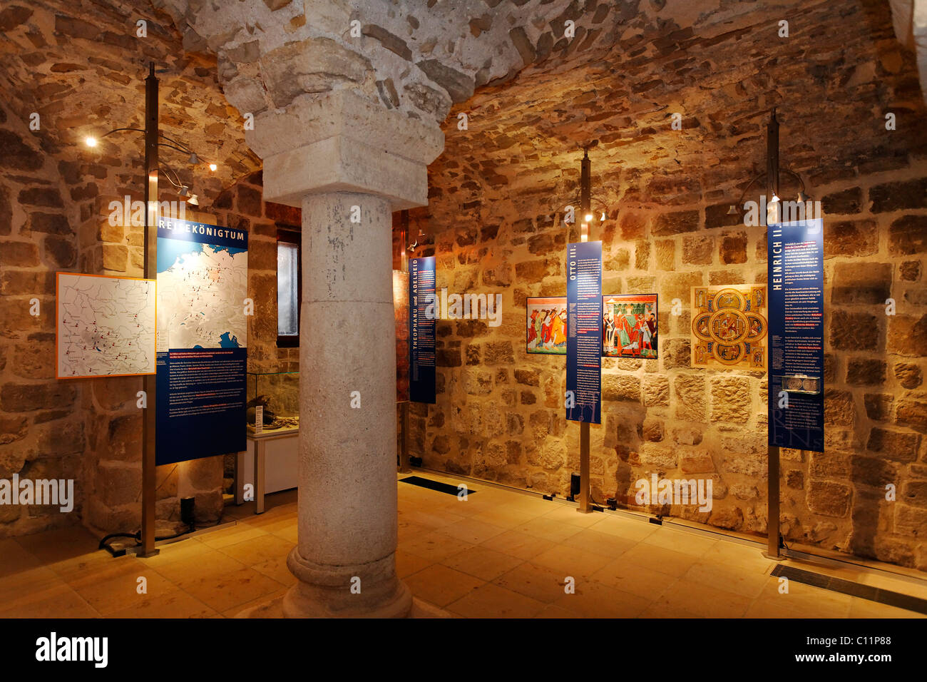 Mediaeval vaulted cellar, castle museum, Quedlinburg, Harz, Saxony-Anhalt, Germany, Europe Stock Photo