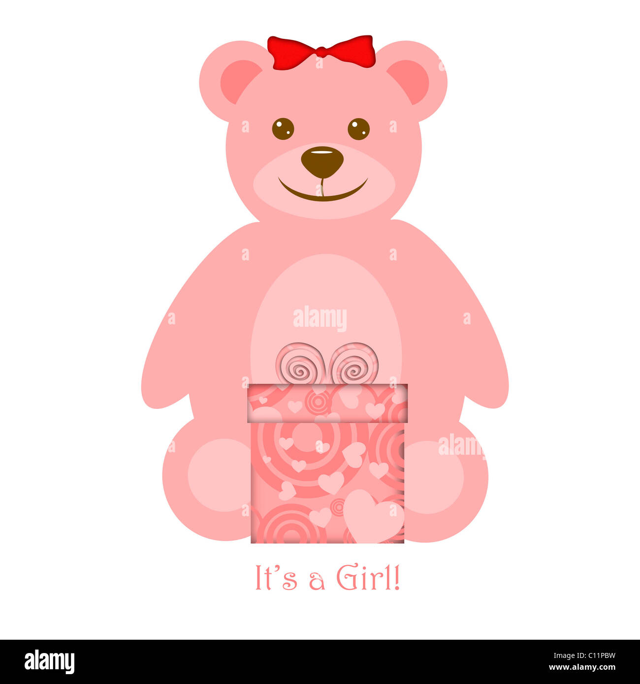 Pink Girl Teddy Bear with Present Illustration Stock Photo - Alamy