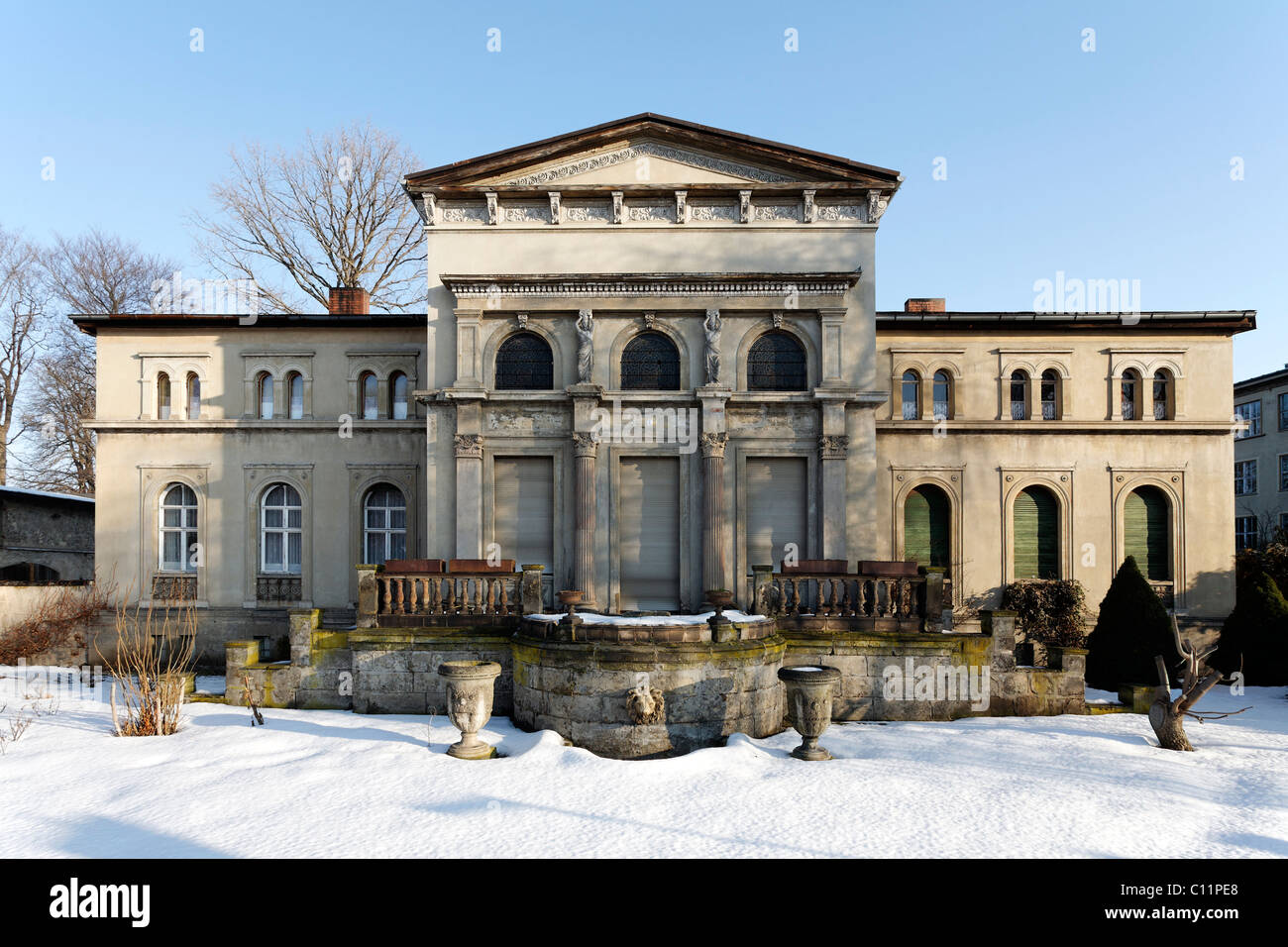 Art-nouveau Palais at the Schiffsbleek, garden terrace, winter, Quedlinburg, Harz, Saxony-Anhalt, Germany, Europe Stock Photo