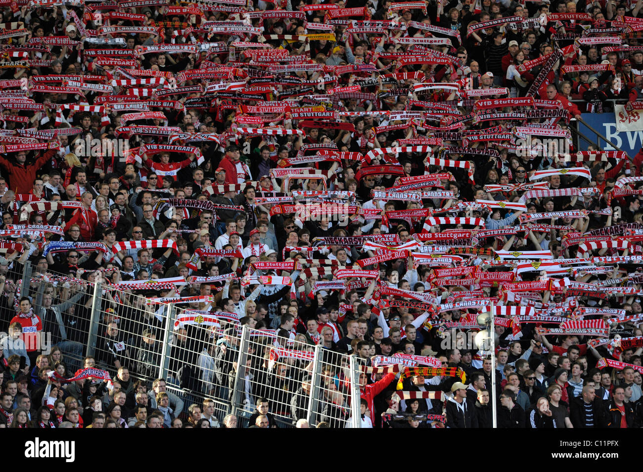 Fanblock VfB Stuttgart, Mercedes-Benz Arena, Stuttgart, Baden-Wuerttemberg, Germany, Europe Stock Photo