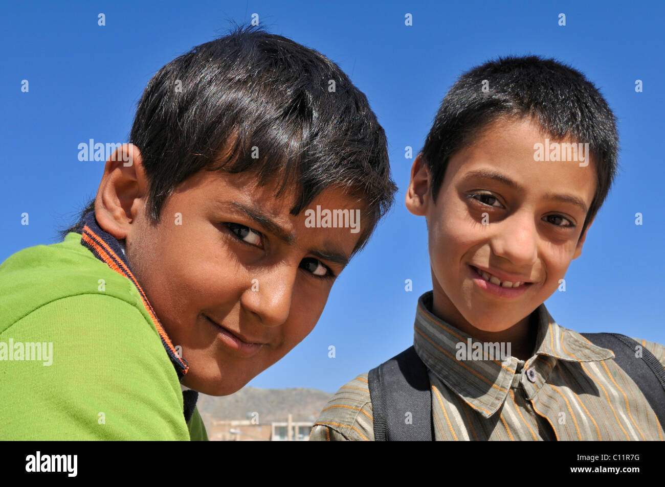 Two young Iranian boys in Nain, Isfahan, Esfahan, Iran, Persia, Asia Stock Photo