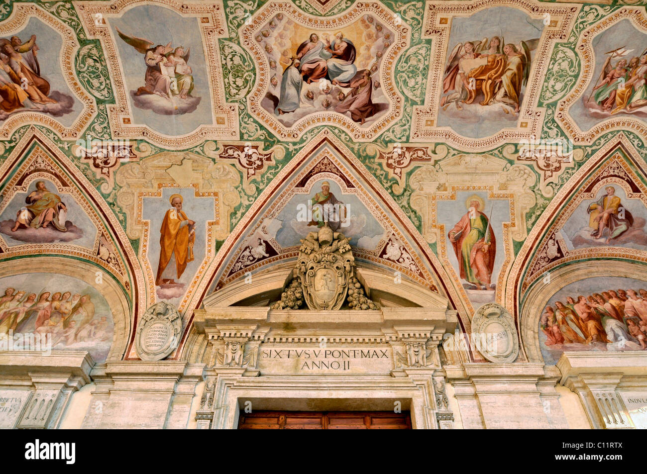 Ceiling frescoes in the portico of the Loggia delle Benedizioni, San Giovanni Basilica in Laterano, Rome, Lazio, Italy, Europe Stock Photo