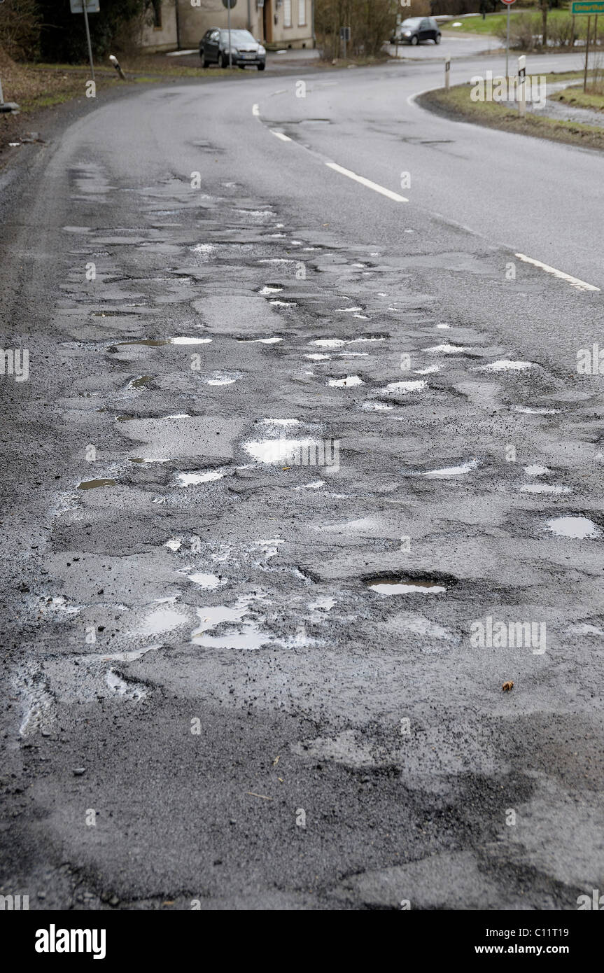 Road damage on the L286, North Rhine-Westphalia, Germany, Europe Stock Photo
