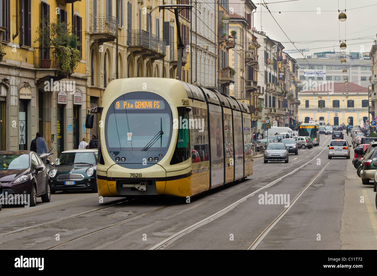 A new jumbo tram in the center of Milan Stock Photo - Alamy
